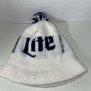 Vintage Miller Lite White, Winter Pom Ski Hat Cap Beanie